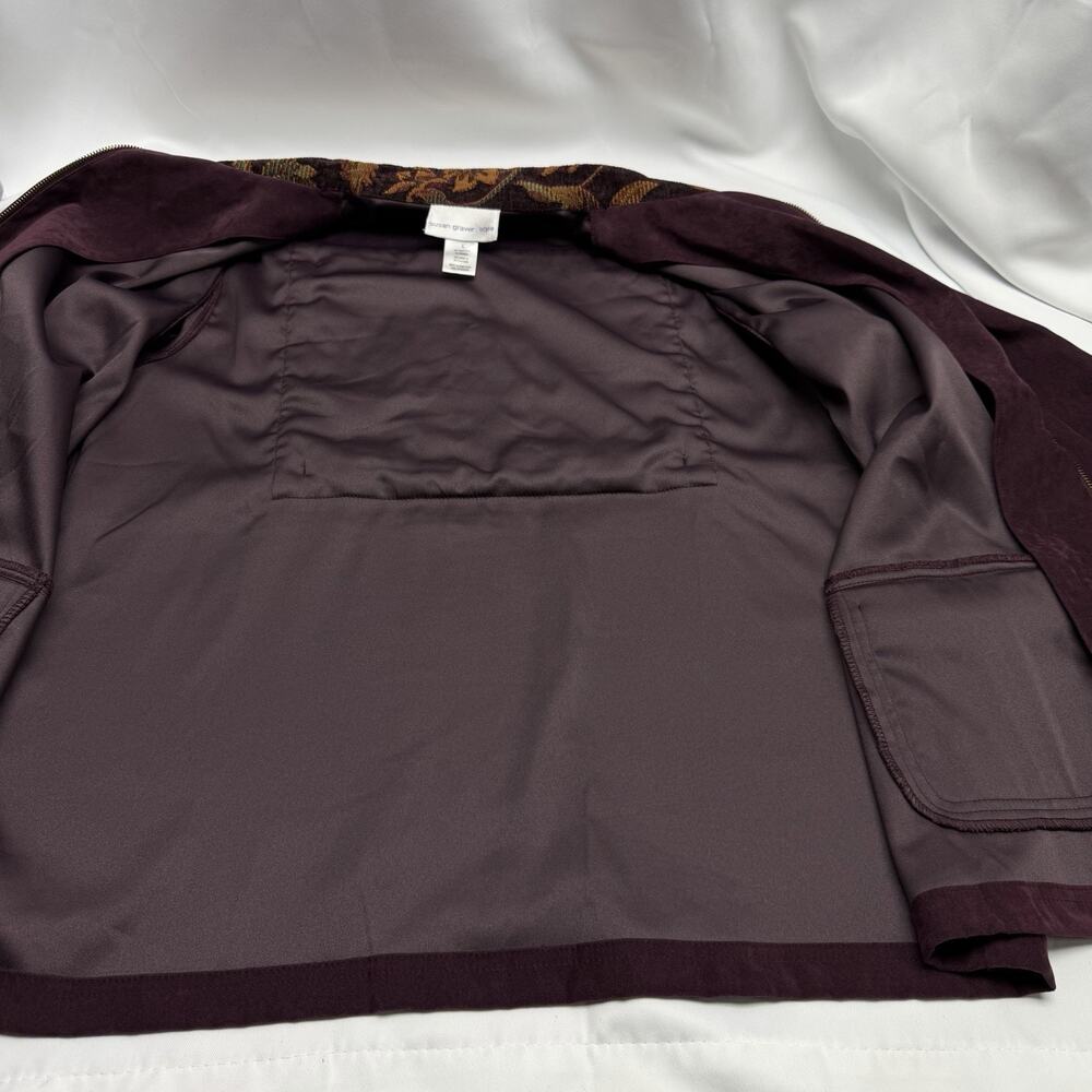Susan Graver Jacket Large Purple Faux Suede Zip Front SW Tapestry Trim Stretch L - Picture 6 of 9